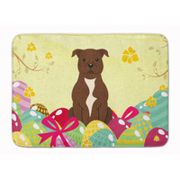 "Caroline's Treasures Easter Eggs Staffordshire Bull Terrier Chocolate Machine Washable Memory Foam Mat doormats, Multicolor"