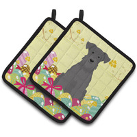 "Caroline's Treasures BB6051PTHD Easter Miniature Schanuzer Pair of Pot Holders, 7.5"" x 7.5"", Multicolor"