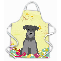 "Caroline's Treasures Easter Eggs Miniature Schanuzer black Silver Apron, Large, Multicolor"