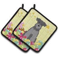"Caroline's Treasures BB6052PTHD Easter Miniature Schanuzer Pair of Pot Holders, 7.5"" x 7.5"", Multicolor"