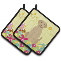 "Caroline's Treasures Easter Eggs Yellow Labrador Pair of Pot Holders, 7.5HX7.5W, Multicolor"