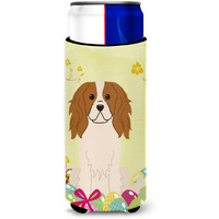 "Caroline's Treasures Easter Eggs Cavalier Spaniel Michelob Ultra Hugger For Slim Cans, Slim Can, Multicolor"