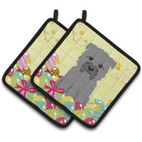 "Caroline's Treasures Easter Eggs Glen of Imal Grey Pair of Pot Holders, 7.5HX7.5W, Multicolor"