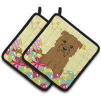 "Caroline's Treasures Easter Eggs Glen of Imal Tan Pair of Pot Holders, 7.5HX7.5W, Multicolor"