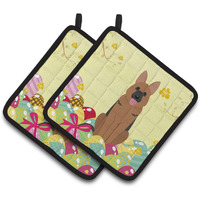 "Caroline's Treasures Easter Eggs German Shepherd Pair of Pot Holders, 7.5HX7.5W, Multicolor"
