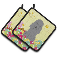 "Caroline's Treasures Easter Eggs Poodle Silver Pair of Pot Holders, 7.5HX7.5W, Multicolor"