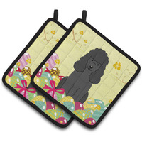 "Caroline's Treasures Easter Eggs Poodle black Pair of Pot Holders, 7.5HX7.5W, Multicolor"