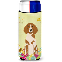 "Caroline's Treasures Easter Eggs Brittany Spaniel Michelob Ultra Hugger For Slim Cans, Slim Can, Multicolor"