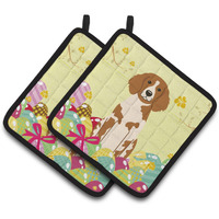 "Caroline's Treasures Easter Eggs Brittany Spaniel Pair of Pot Holders, 7.5HX7.5W, Multicolor"
