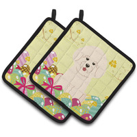 "Caroline's Treasures Easter Eggs Bichon Frise Pair of Pot Holders, 7.5HX7.5W, Multicolor"