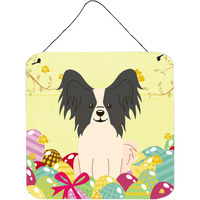 "Caroline's Treasures Easter Eggs Papillon Black White Metal Print, 6 x 6, Multicolor"