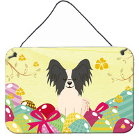 "Caroline's Treasures Easter Eggs Papillon Black White Metal Print, 8"" H x 12"" W"