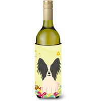 "Caroline's Treasures BB6076LITERK Easter Papillon Black White Wine Bottle Beverage Insulator Hugger, 750ml, Multicolor"