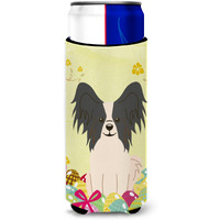 "Caroline's Treasures Easter Eggs Papillon black White Michelob Ultra Hugger For Slim Cans, Slim Can, Multicolor"