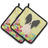 "Caroline's Treasures Easter Papillon black White Pair of Pot Holders, 7.5HX7.5W, Multicolor"