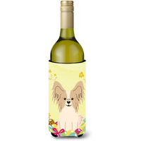 "Caroline's Treasures BB6077LITERK Easter Papillon Sable White Wine Bottle Beverage Insulator Hugger, 750ml, Multicolor"