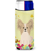 "Caroline's Treasures Easter Eggs Papillon Sable White Michelob Ultra Hugger For Slim Cans, Slim Can, Multicolor"