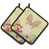 "Caroline's Treasures Easter Papillon Sable White Pair of Pot Holders, 7.5HX7.5W, Multicolor"