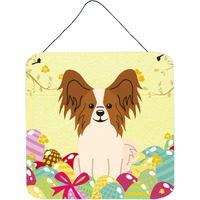 "Caroline's Treasures Easter Eggs Papillon Red White Metal Print, 6 x 6, Multicolor"