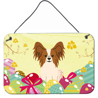 "Caroline's Treasures Easter Eggs Papillon Red White Metal Print, 8""H x 12""W, Multicolor"