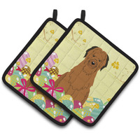 "Caroline's Treasures Easter Eggs Briard Brown Pair of Pot Holders, 7.5HX7.5W, Multicolor"