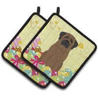 "Caroline's Treasures Easter Eggs Bullmastiff Pair of Pot Holders, 7.5HX7.5W, Multicolor"