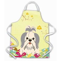 "Caroline's Treasures Easter Eggs Shih Tzu Silver White Apron, Large, Multicolor"