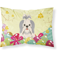 Easter Eggs Shih Tzu Silver White Fabric Standard Pillowcase