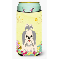 "Caroline's Treasures Easter Eggs Shih Tzu Silver White Tall Boy Beverage Insulator Hugger, Multicolor"