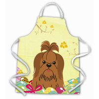 "Caroline's Treasures Easter Eggs Shih Tzu Silver Chocolate Apron, Large, Multicolor"