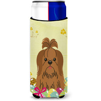 "Caroline's Treasures Easter Shih Tzu Silver Chocolate Michelob Ultra Hugger For Slim Cans, Slim Can, Multicolor"