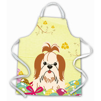 "Caroline's Treasures Easter Eggs Shih Tzu Red White Apron, Large, Multicolor"