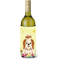"Caroline's Treasures BB6087LITERK Easter Eggs Shih Tzu Red White Wine Bottle Beverage Insulator Hugger, 750ml, Multicolor"
