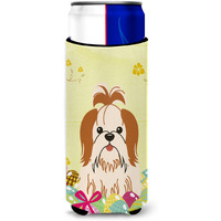 "Caroline's Treasures Easter Eggs Shih Tzu Red White Michelob Ultra Hugger For Slim Cans, Slim Can, Multicolor"
