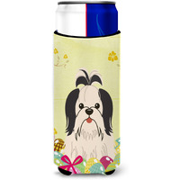 "Caroline's Treasures Easter Eggs Shih Tzu black White Michelob Ultra Hugger For Slim Cans, Slim Can, Multicolor"