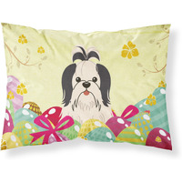 Easter Eggs Shih Tzu Black White Fabric Standard Pillowcase