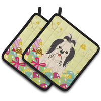 "Caroline's Treasures Easter Shih Tzu black White Pair of Pot Holders, 7.5HX7.5W, Multicolor"