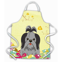"Caroline's Treasures Easter Eggs Shih Tzu black Silver Apron, Large, Multicolor"