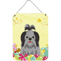 "Caroline's Treasures Easter Eggs Shih Tzu Black Silver Metal Print, 16 x 12, Multicolor"