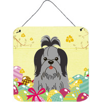 "Caroline's Treasures Easter Eggs Shih Tzu Black Silver Metal Print, 6 x 6, Multicolor"