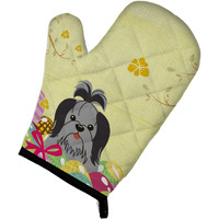 "Caroline's Treasures Easter Eggs Shih Tzu Black Silver Oven Mitt, Multicolor, 12"" x 8.5"""