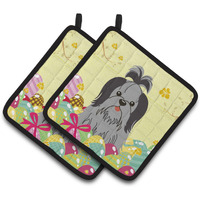 "Caroline's Treasures Easter Shih Tzu black Silver Pair of Pot Holders, 7.5HX7.5W, Multicolor"