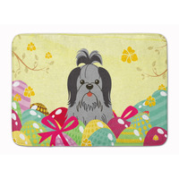 "Caroline's Treasures Easter Eggs Shih Tzu Black Silver Machine Washable Memory Foam Mat doormats, Multicolor"