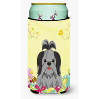 "Caroline's Treasures Easter Eggs Shih Tzu black Silver Tall Boy Beverage Insulator Hugger, Multicolor"