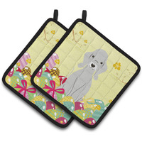 "Caroline's Treasures Easter Bedlington Terrier Blue Pair of Pot Holders, 7.5HX7.5W, Multicolor"