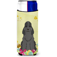 "Caroline's Treasures Easter Eggs Cocker Spaniel black Michelob Ultra Hugger For Slim Cans, Slim Can, Multicolor"