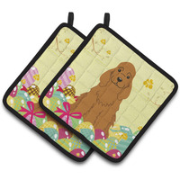 "Caroline's Treasures Easter Eggs Cocker Spaniel Red Pair of Pot Holders, 7.5HX7.5W, Multicolor"