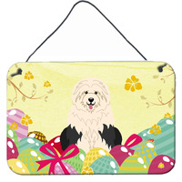 "Caroline's Treasures Easter Eggs Old English Sheepdog Metal Print, 8"" H x 12"" W"