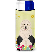 "Caroline's Treasures Easter Eggs Old English Sheepdog Michelob Ultra Hugger For Slim Cans, Slim Can, Multicolor"