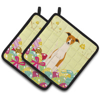 "Caroline's Treasures Easter Eggs Whippet Pair of Pot Holders, 7.5HX7.5W, Multicolor"